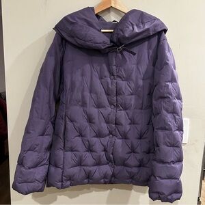 Purple down-filled puffer jacket with a pillow collar rhinestone backle SZ XXXL